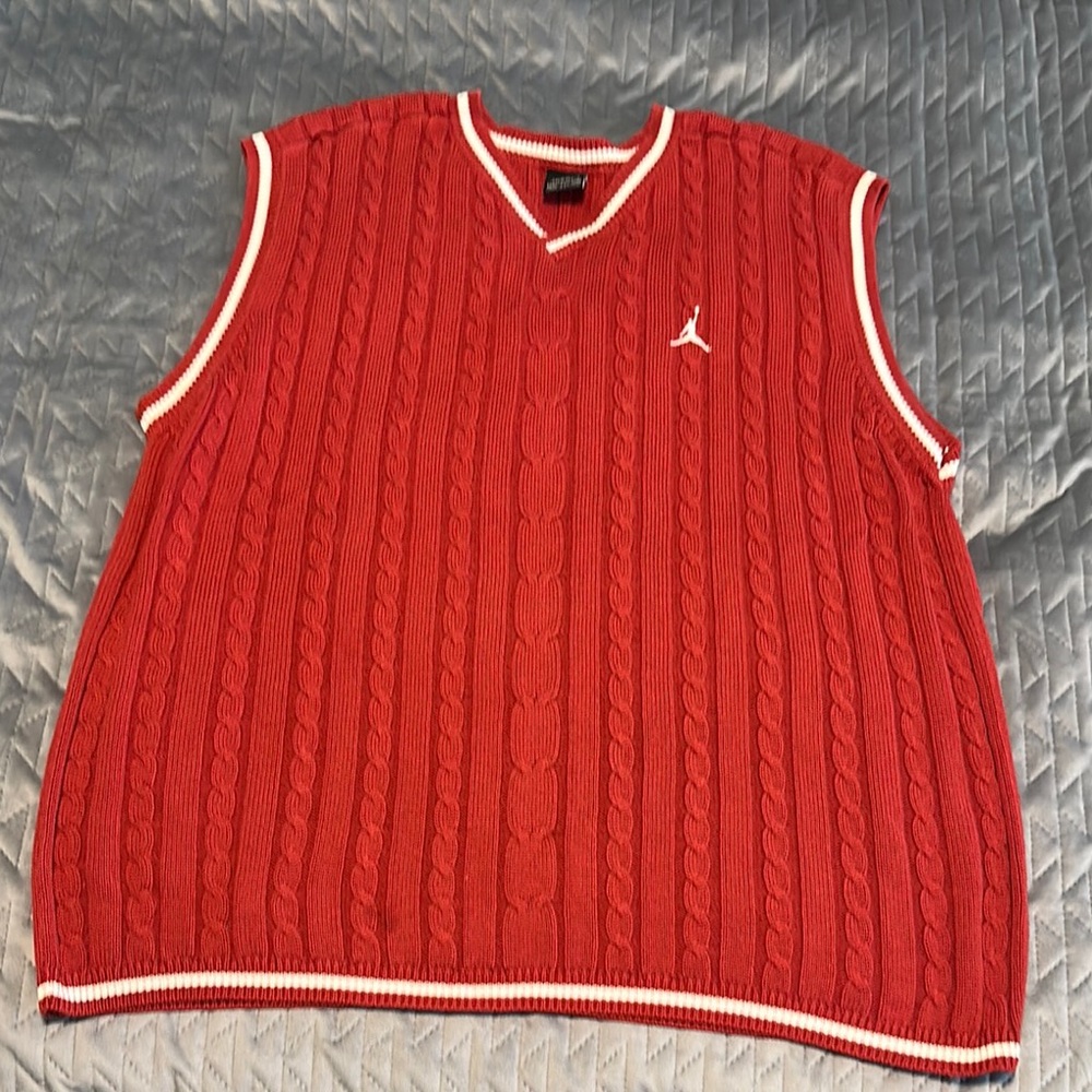 Jordan Red V-Neck Cable Knit Sweater